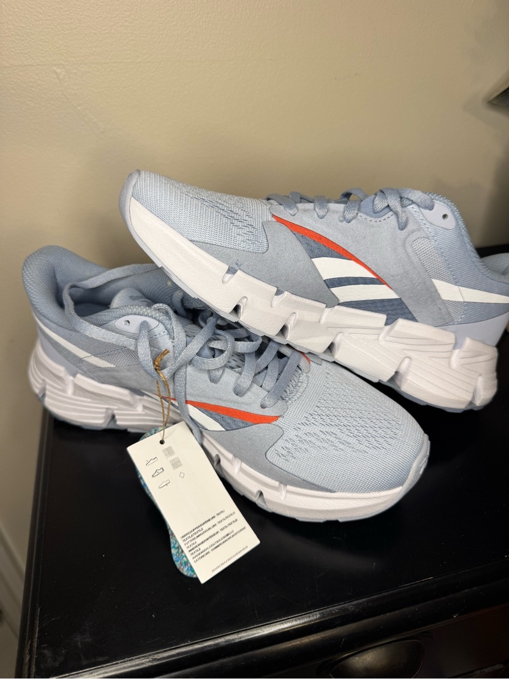 Reebok Light Blue and White Kids' Athletic Sneakers with Orange Accent